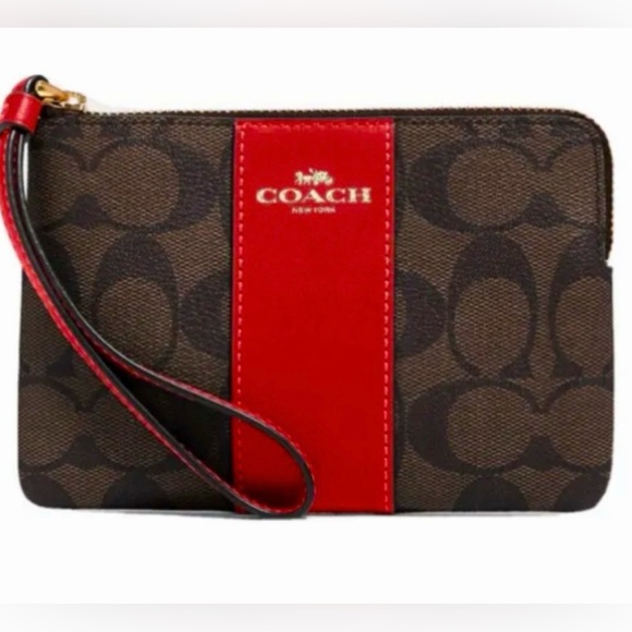 NWT Coach Brown and Red Wristlet in the gift box - Picture 7 of 10